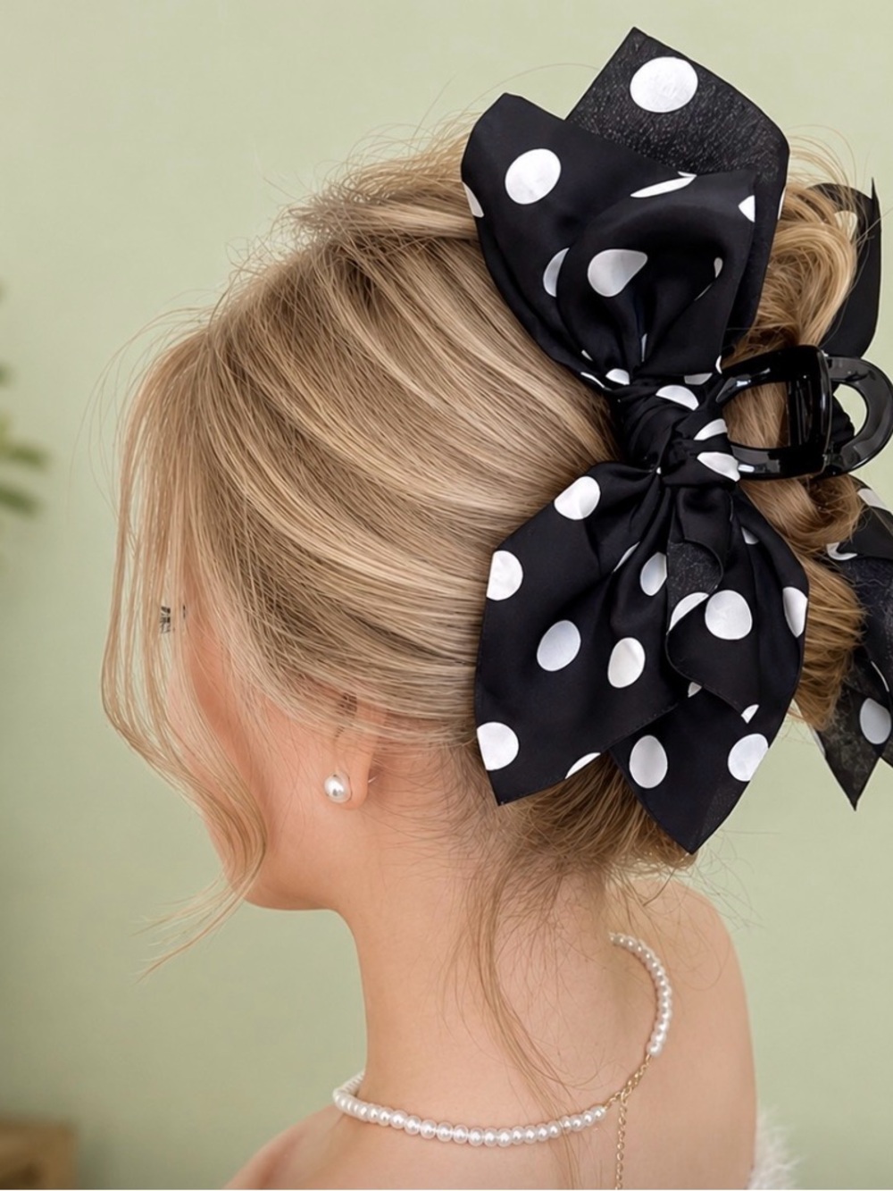 Black and White Polka Dot Hair Bow Clip